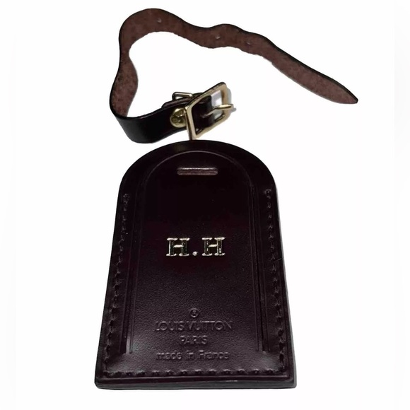 Louis Vuitton Leather Tag Bordeaux w/ HH Initials Stamped Maroon 🔥 - Picture 2 of 7